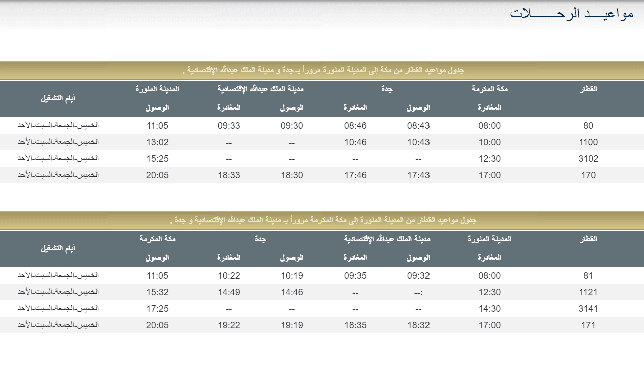 حجز قطار الحرمين جدة المدينة