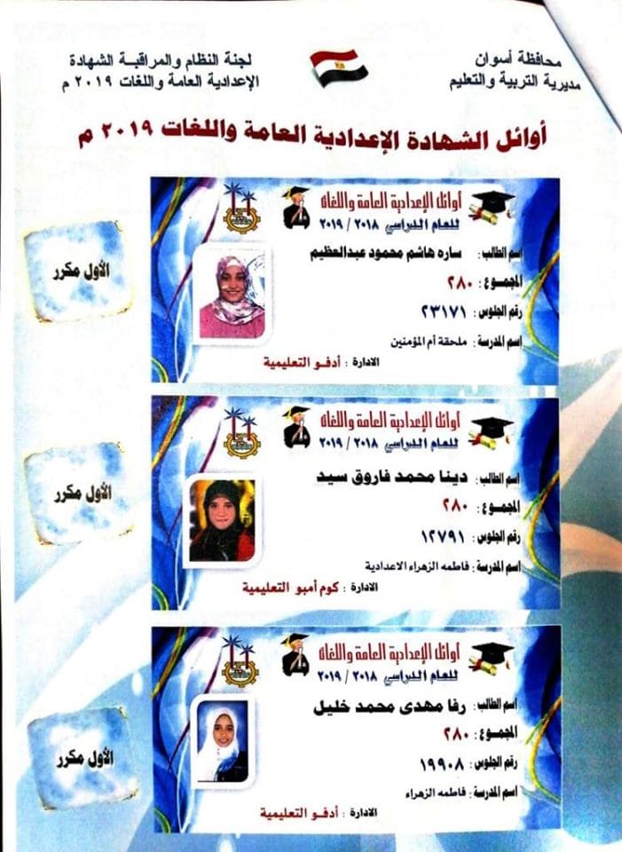 بوابة اسوان التعليمية نتيجة الإعدادية 2019 و أسماء الطلاب ...
