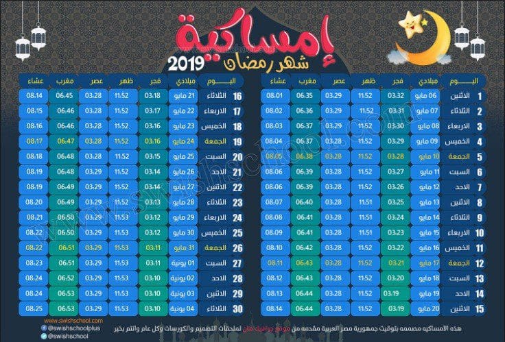 توقيت آذان الفجر والمغرب رمضان 2019-1440 القاهرة مكة ...