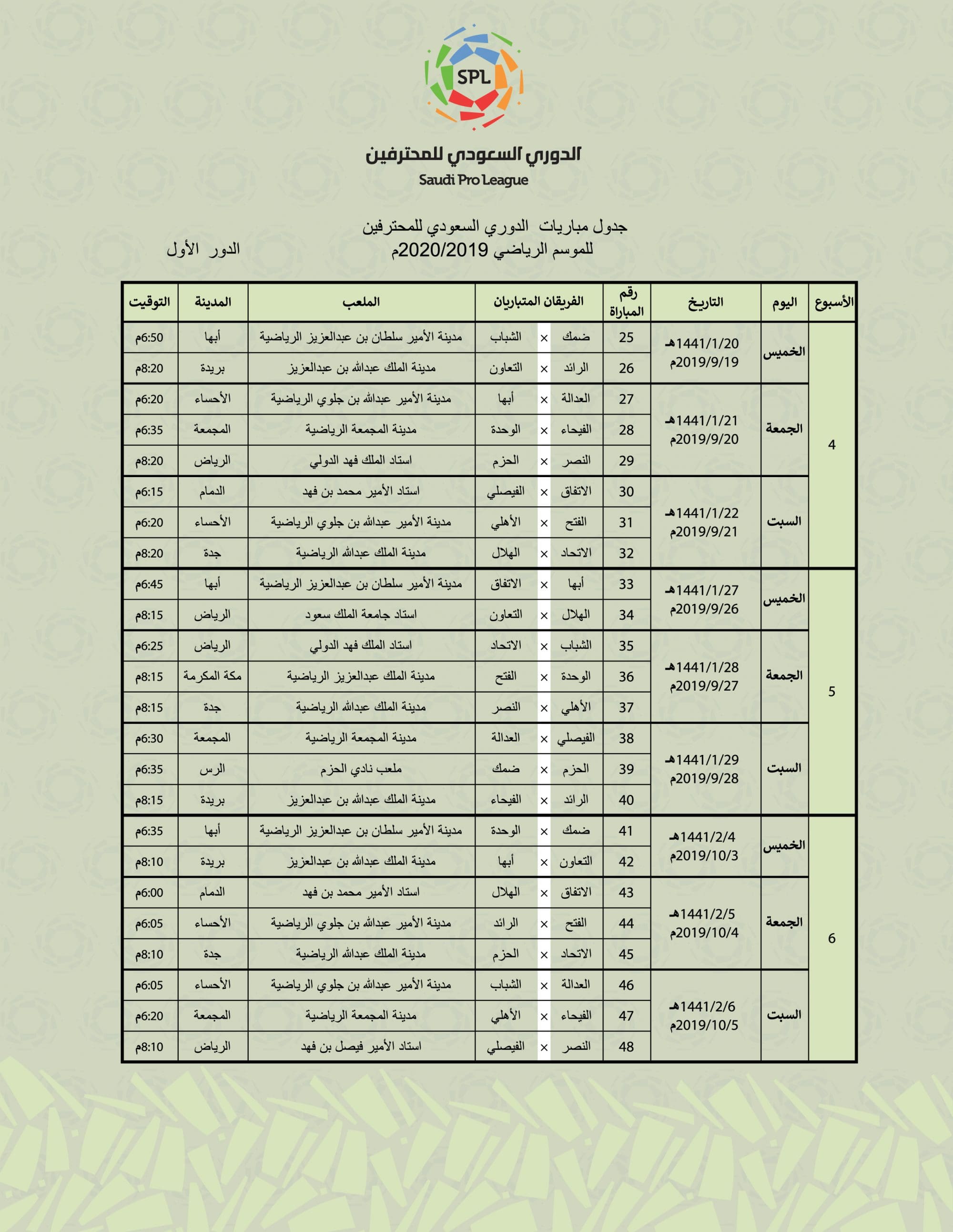 مباريات اليوم الدوري السعودي للمحترفين