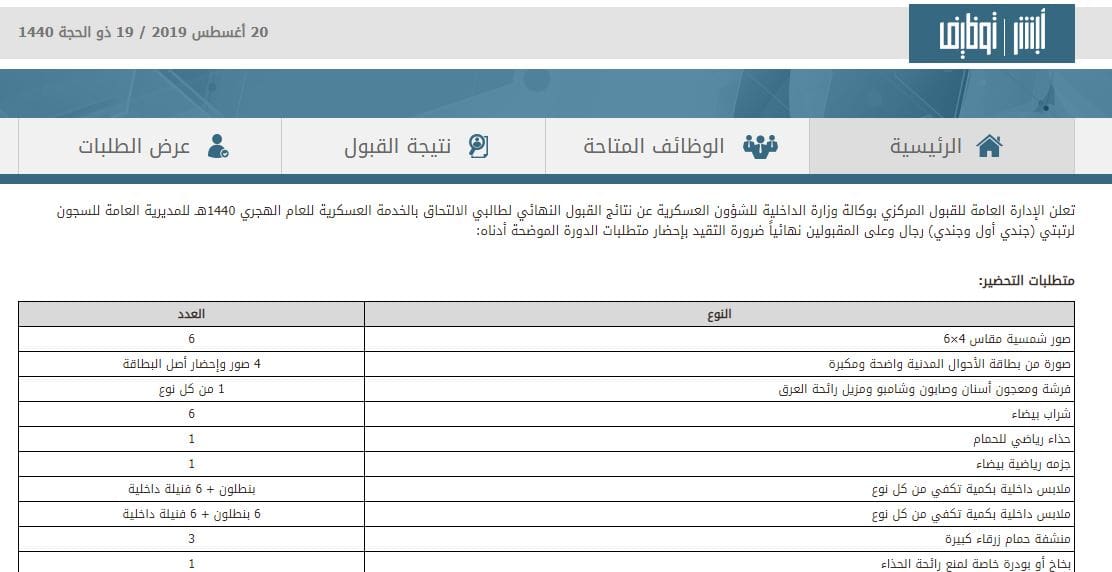 نتائج القبول النهائي لوظائف الإدارة العامة لمديرية السجون