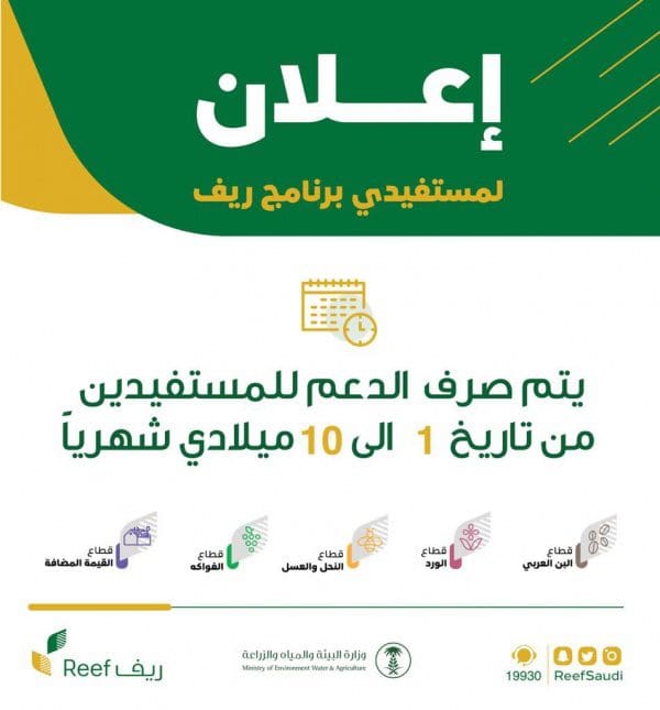 متى يتم صرف دعم ريف