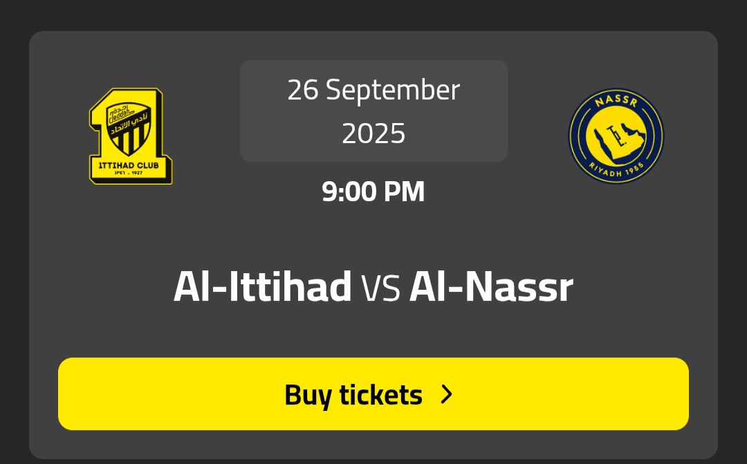 تذاكر مباراة الاتحاد والنصر